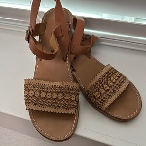Mariella Tan Sandals with Ankle Strap and Braided Details